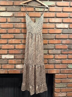 Source Unknown Beige and Black Spotted Maxi Slip Dress